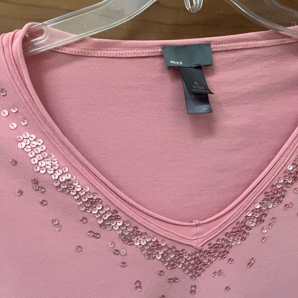 Mexx Pink Embellished V-Neck Long Sleeve Top